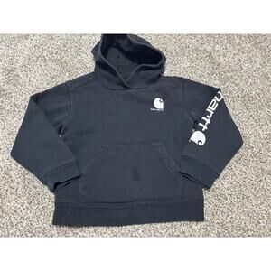 BOY’S LONG-SLEEVE GRAPHIC SWEATSHIRT with HOOD, BLACK/WHITE, Size 5